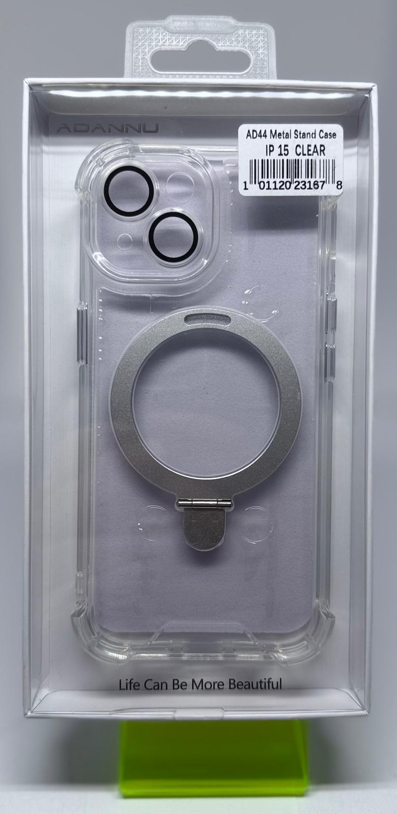 ADANNU METAL STAND CASE FOR IPHONE 15 CLEAR