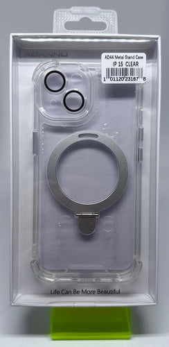 ADANNU METAL STAND CASE FOR IPHONE 15 CLEAR