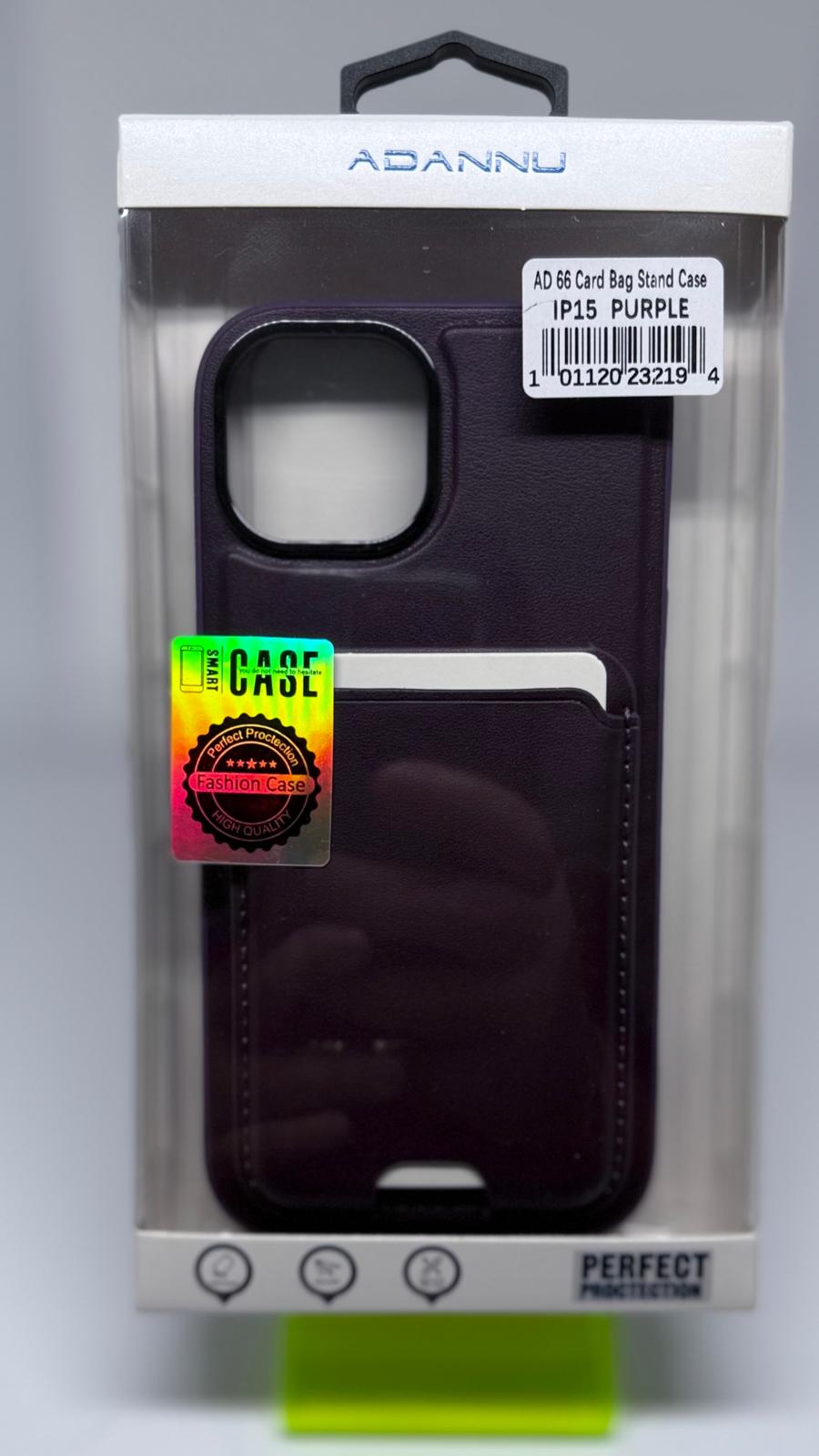 ADANNU CARD STAND CASE FOR IPH 15 PURPLE