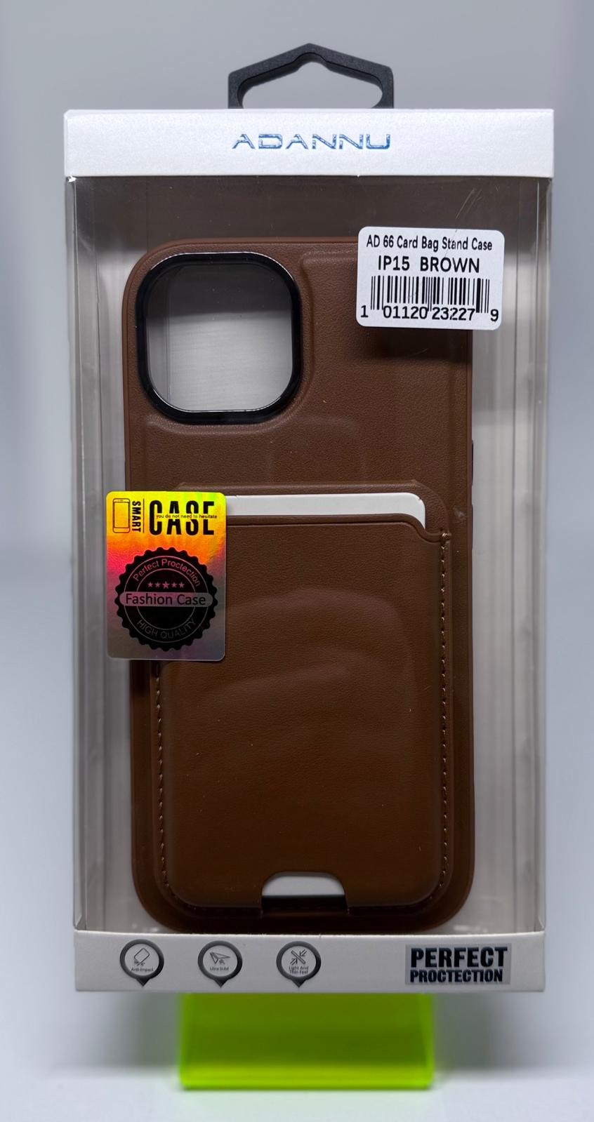 ADANNU CARD STAND CASE FOR IPHONE 15 BROWN