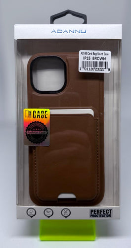 ADANNU CARD STAND CASE FOR IPHONE 15 BROWN