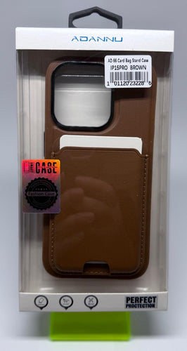 ADANNU CARD STAND CASE FOR IPHONE 15 PRO BROWN