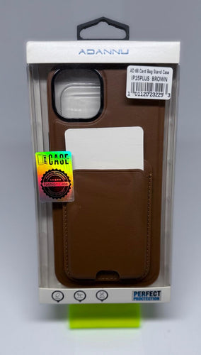 ADANNU CARD STAND CASE FOR IPHONE 15 PLUS BROWN