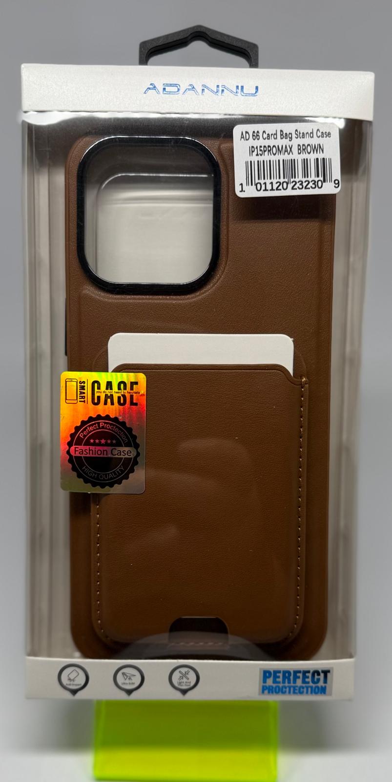AD66 CARD STAND CASE FOR IPHONE 15 PRO MAX BROWN