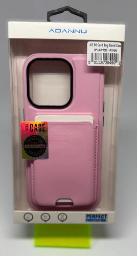 AD66 CARD STAND CASE FOR IPHONE 14 PRO PINK