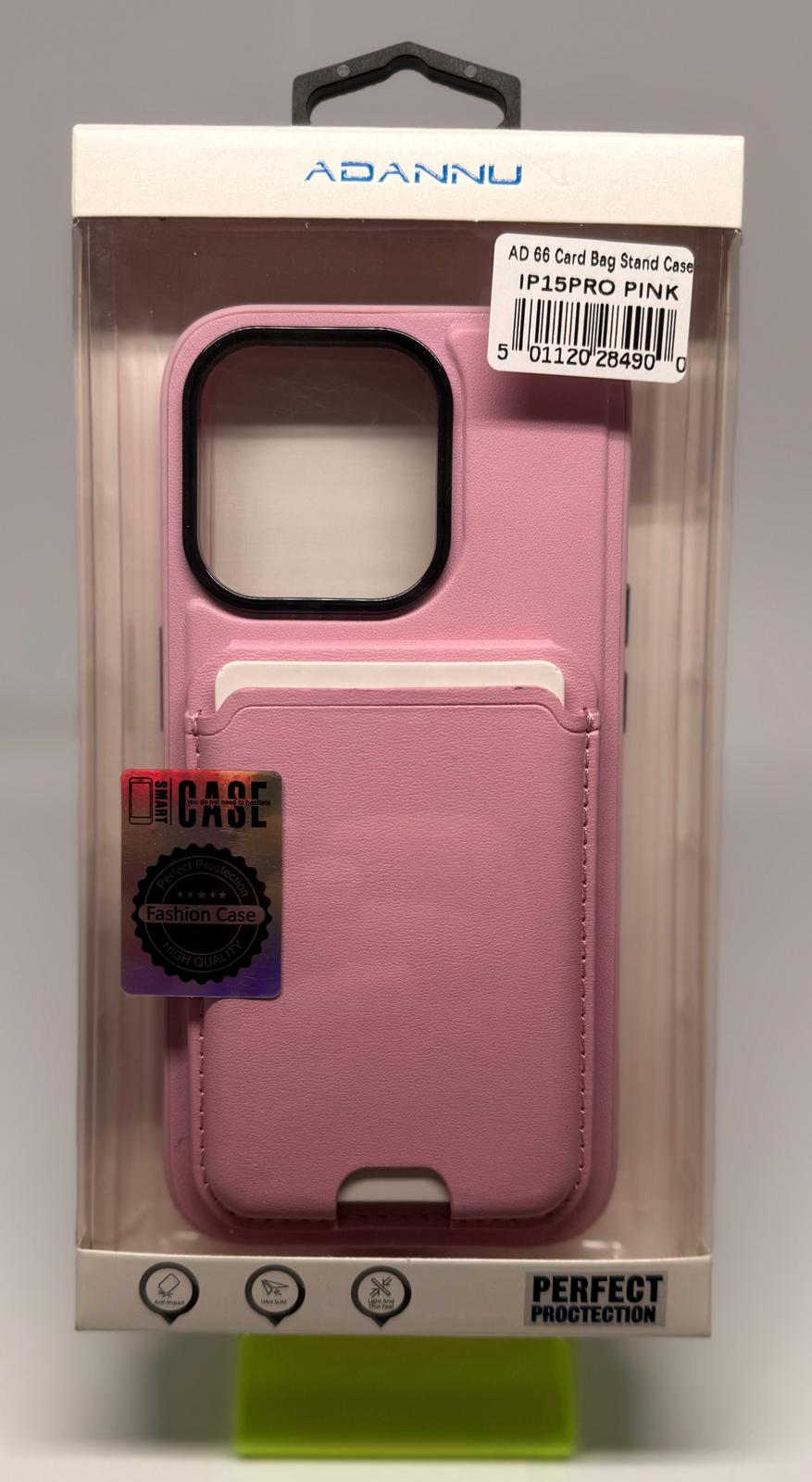 ADANNU CARD STAND CASE FOR IPHONE 15 PRO PINK
