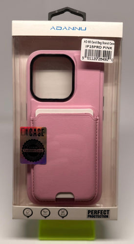 ADANNU CARD STAND CASE FOR IPHONE 15 PRO PINK