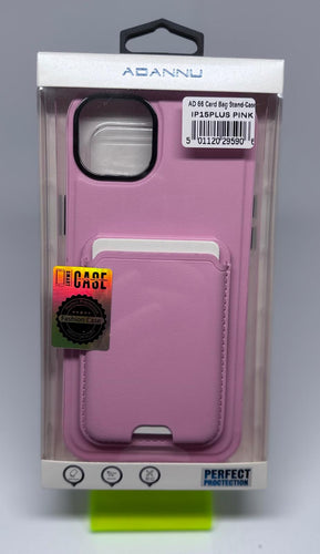 ADANNU CARD STAND CASE FOR IPH 15 PLUS PINK