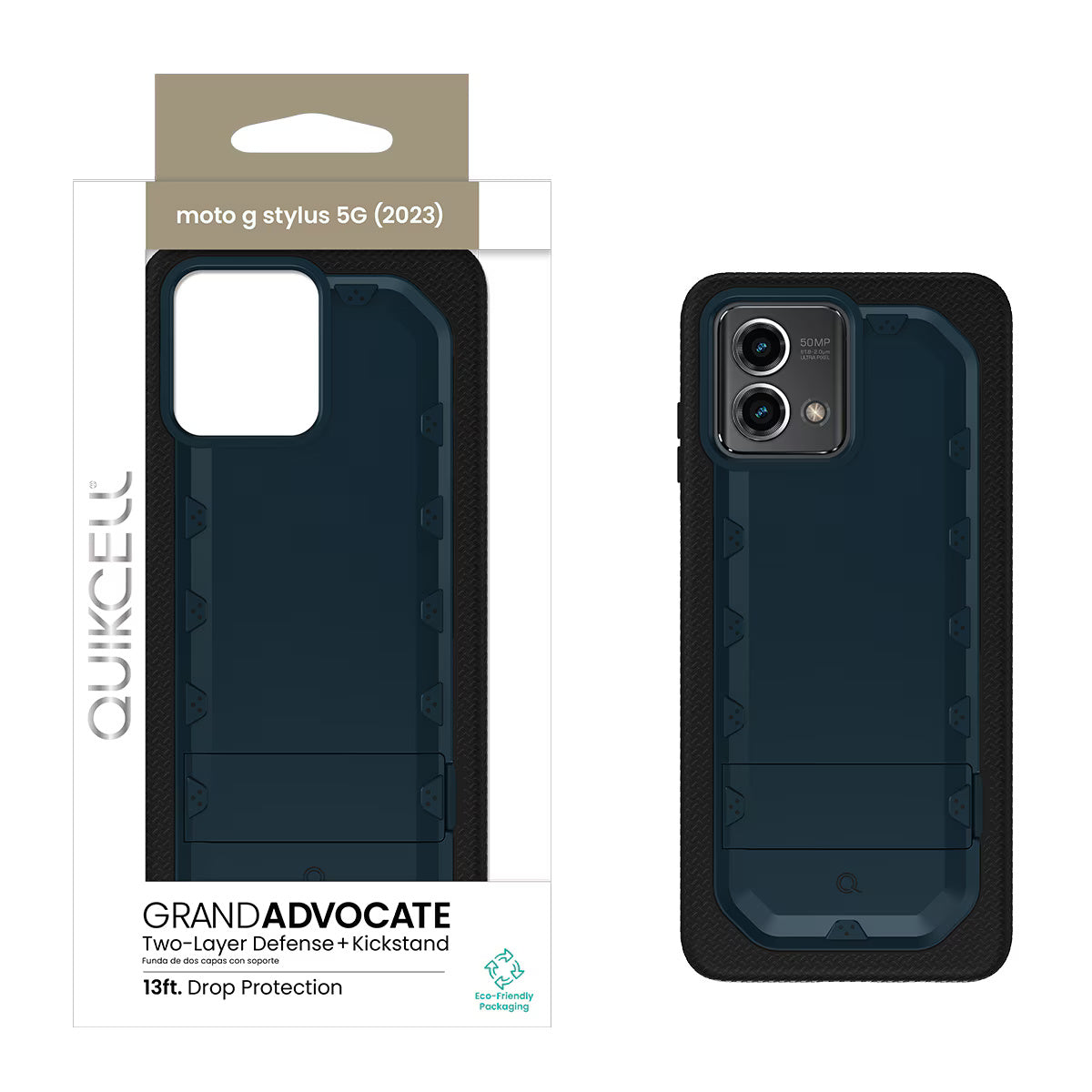 Quikcell Moto G Stylus 5G (2023) GRAND ADVOCATE Dual-layer Kickstand Case Navy Blue