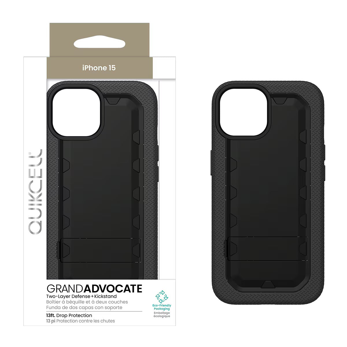 Quikcell Apple iPhone 15 GRAND ADVOCATE Dual-layer Kickstand Case Armor Black