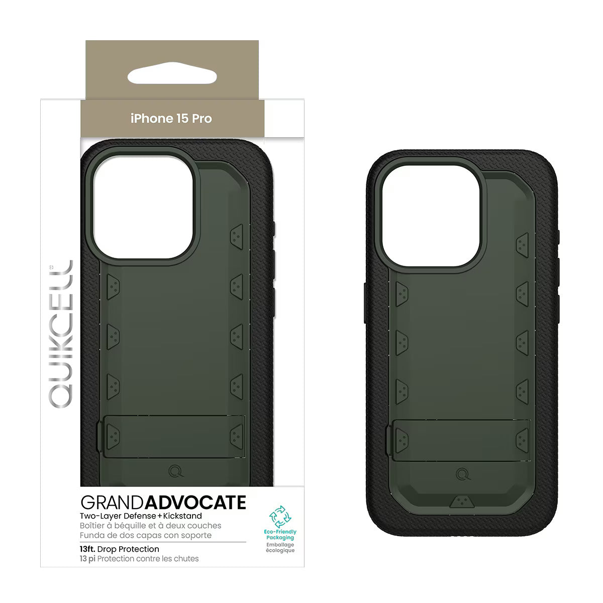 Quikcell Apple iPhone 15 Pro GRAND ADVOCATE Dual-layer Kickstand Case Army Green