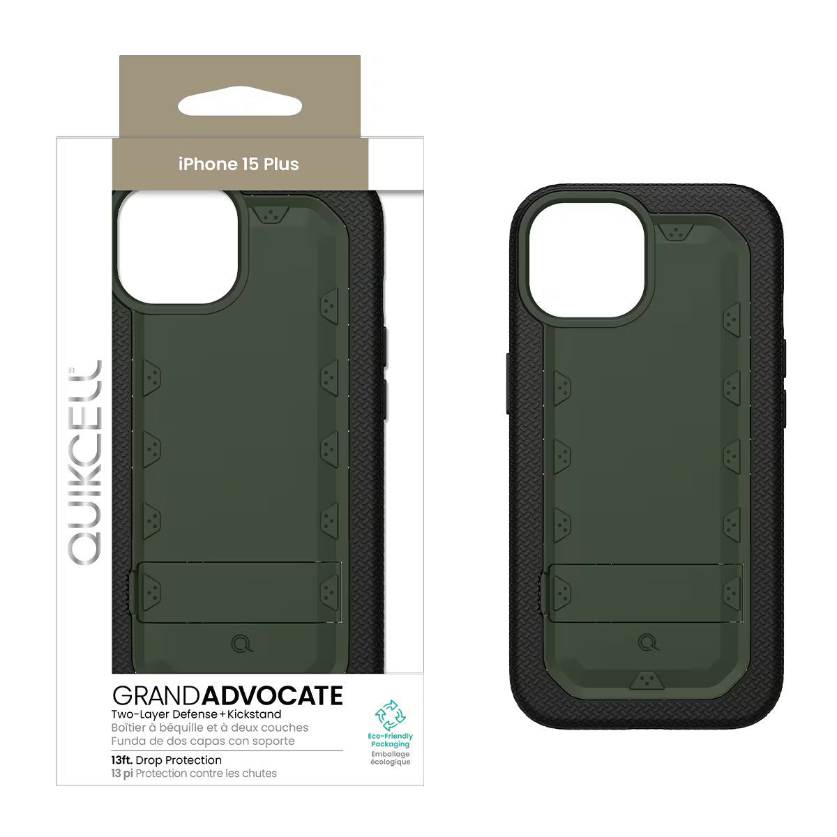 Quikcell Apple iPhone 15 Plus GRAND ADVOCATE Dual-layer Kickstand Case Army Green