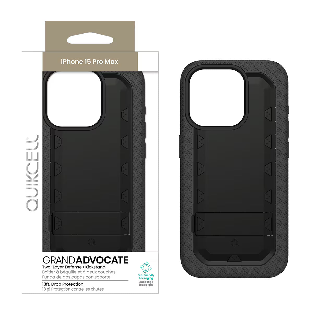 Quikcell Apple iPhone 15 Pro Max GRAND ADVOCATE Dual-layer Kickstand Case Armor Black