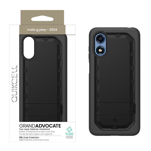 Quikcell Moto G Play - 2024 GRAND ADVOCATE Dual-layer Kickstand Case Armor Black