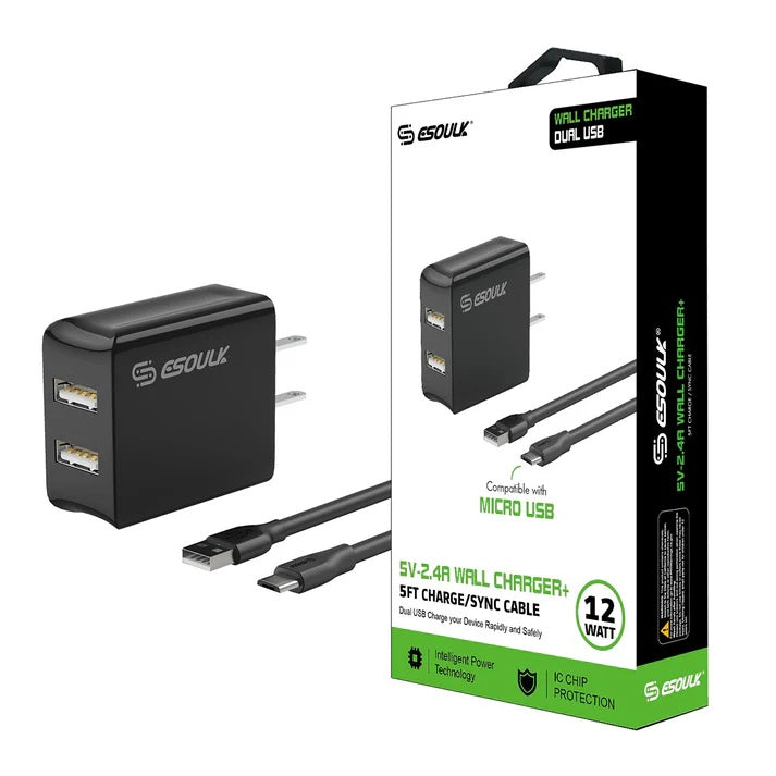 ESOULK EC44P-MU 12W HOME CHARGER+V9 USB - BLK