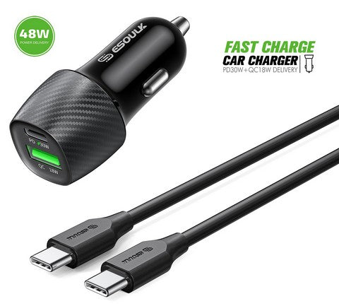ESOULK PD48 +WC CAR CHARGER COMBO BLACK USB-C