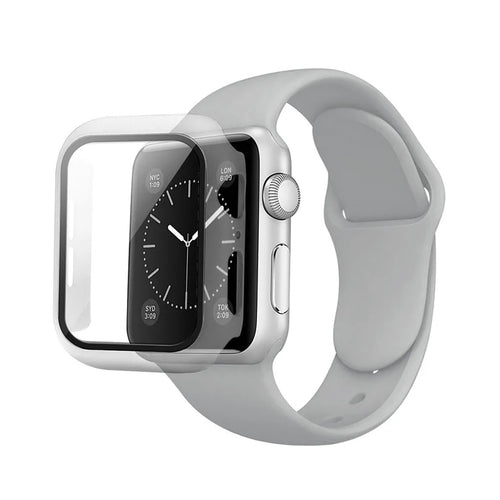Gray Color PC Watch Case With Glass Screen Protector and Silicone Watch Band for Apple Watch 38mm