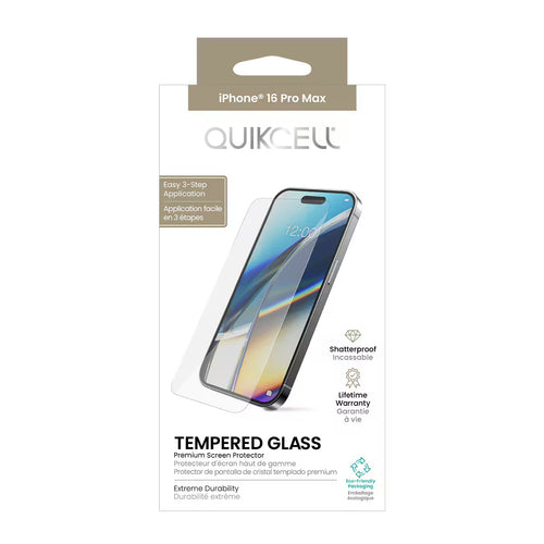 Quikcell Apple iPhone 16 Pro Max TEMPERED GLASS Screen Protector Clear