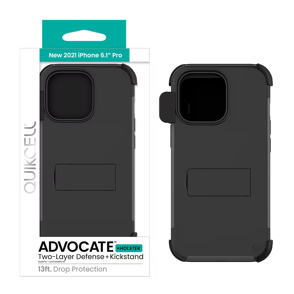 Quikcell Apple iPhone 13 Pro ADVOCATE + HOLSTER Dual-layer Kickstand Case Steel Black