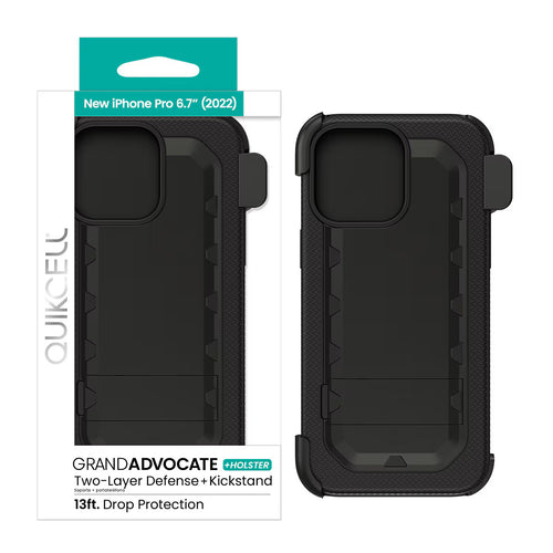 Quikcell Apple iPhone 14 Pro Max GRAND ADVOCATE + HOLSTER Kickstand Case Steel Black