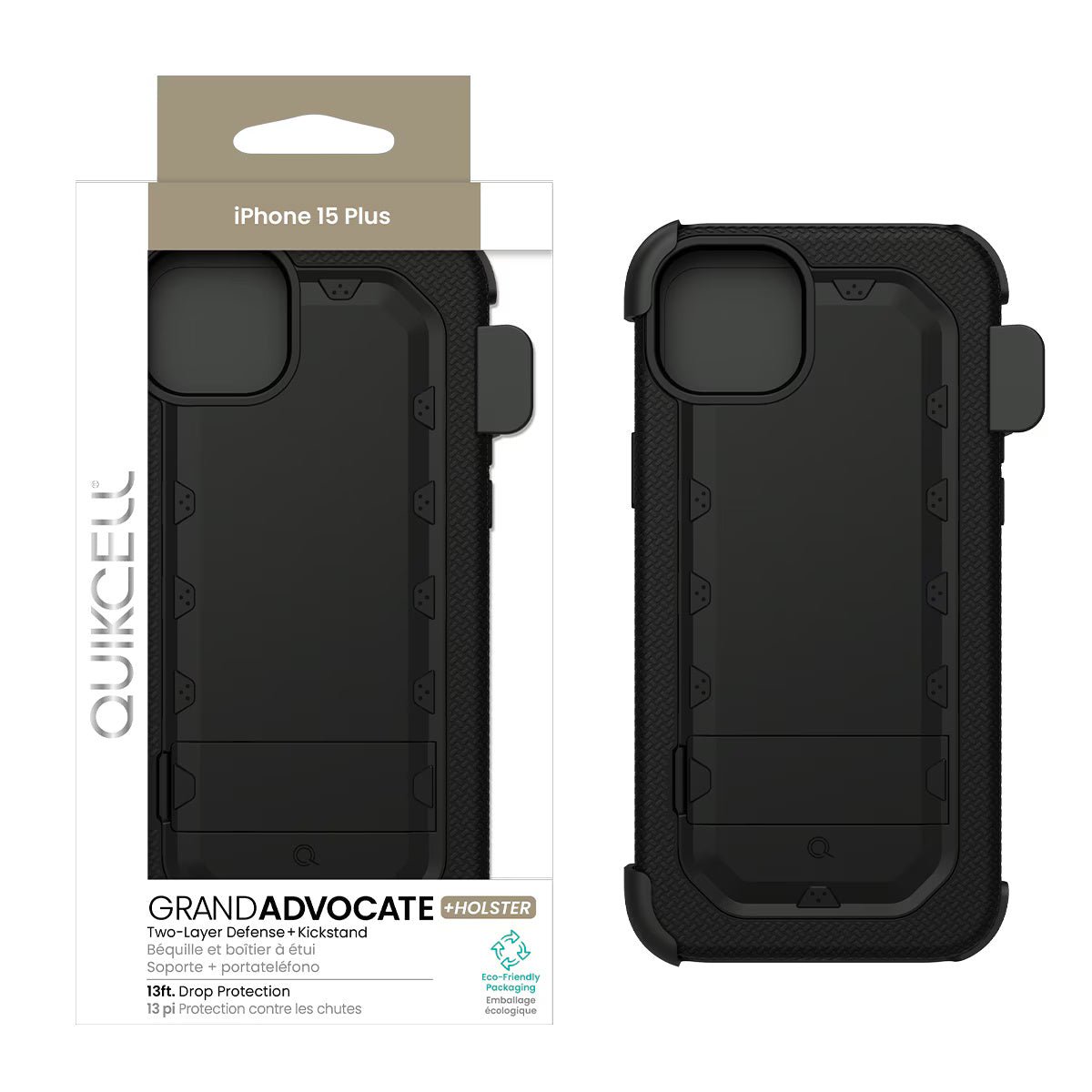 Quikcell Apple iPhone 15 Plus GRAND ADVOCATE + HOLSTER Kickstand Case Armor Black
