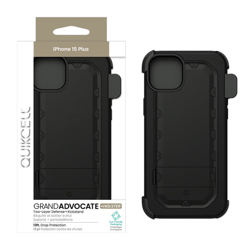 Quikcell Apple iPhone 15 Plus GRAND ADVOCATE + HOLSTER Kickstand Case Armor Black