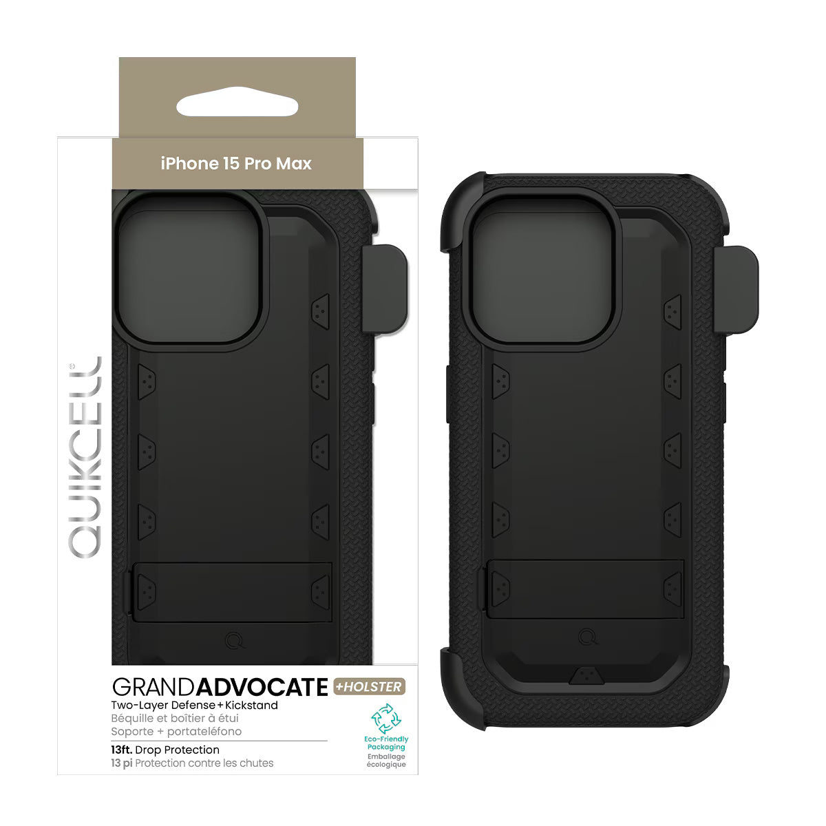 Quikcell Apple iPhone 15 Pro Max GRAND ADVOCATE + HOLSTER Kickstand Case Armor Black