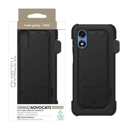 Quikcell Moto G Play - 2024 GRAND ADVOCATE + HOLSTER Dual-layer Kickstand Case Armor Black