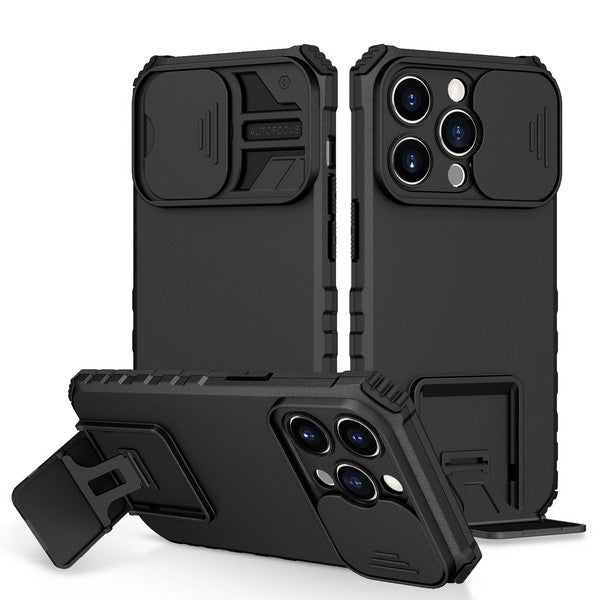 Iphone 14 Pro 6.1 2022 Vertical Kickstand case w/ camera cover Black
