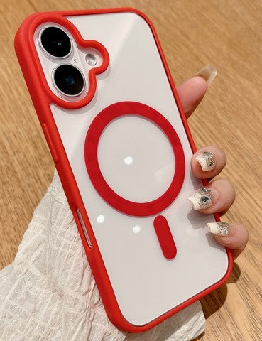 Iphone 16 6.1 Hybrid Clear Case w/ Magnetic Ring Red Edge