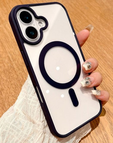 Iphone 16 Plus 6.7 Hybrid Clear Case w/ Magnetic Ring Purple Edge