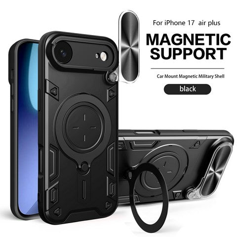 iPhone 17 Air Twisting Metal Ring Stand Case w/Camera cover Black