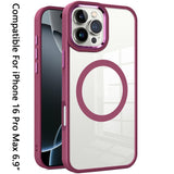 iPhone 16 Pro Max 6.9 inch Greatest Clear Acrylic Thick Metal Button Hybrid - Burgundy