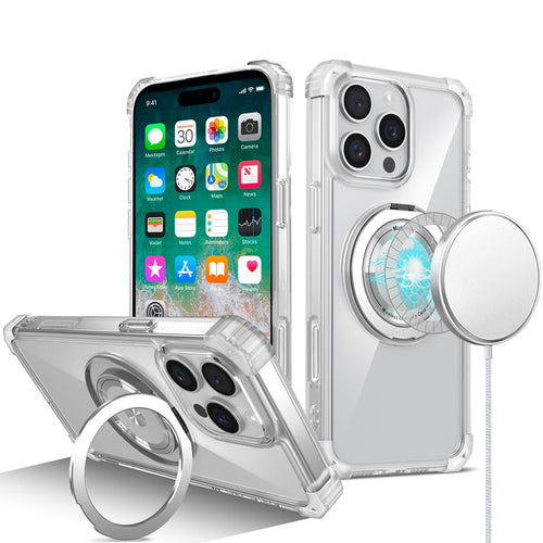 iPhone 16 Pro Max 6.9 inch Shield Magnetic Ring Transparent HQ 360 Degree Rotational Shockproof Case Cover - Clear