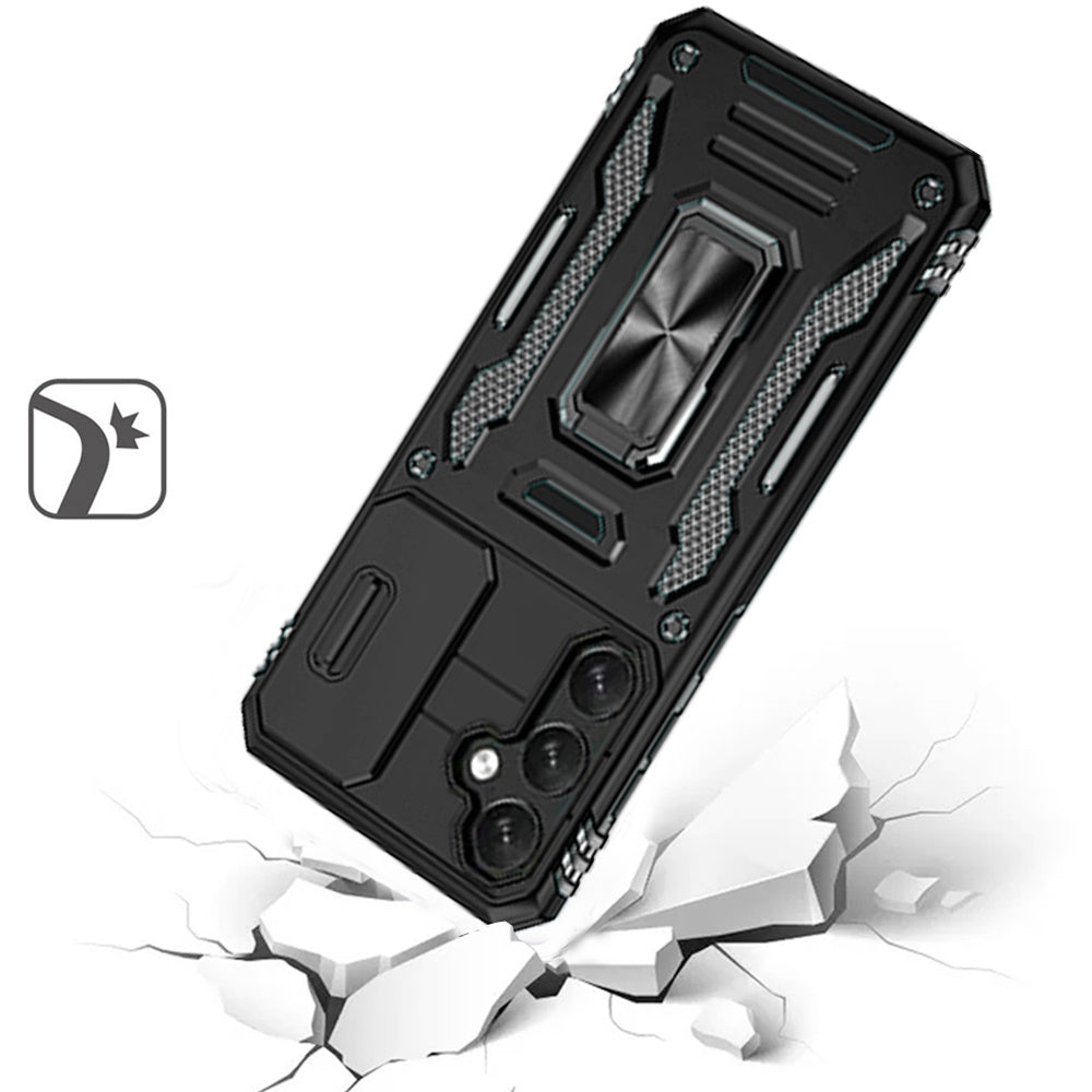 For Samsung s25 Plus/s24 Plus Utter Tough Metal Ring Movable Camera Window Hybrid Case Cover - Black