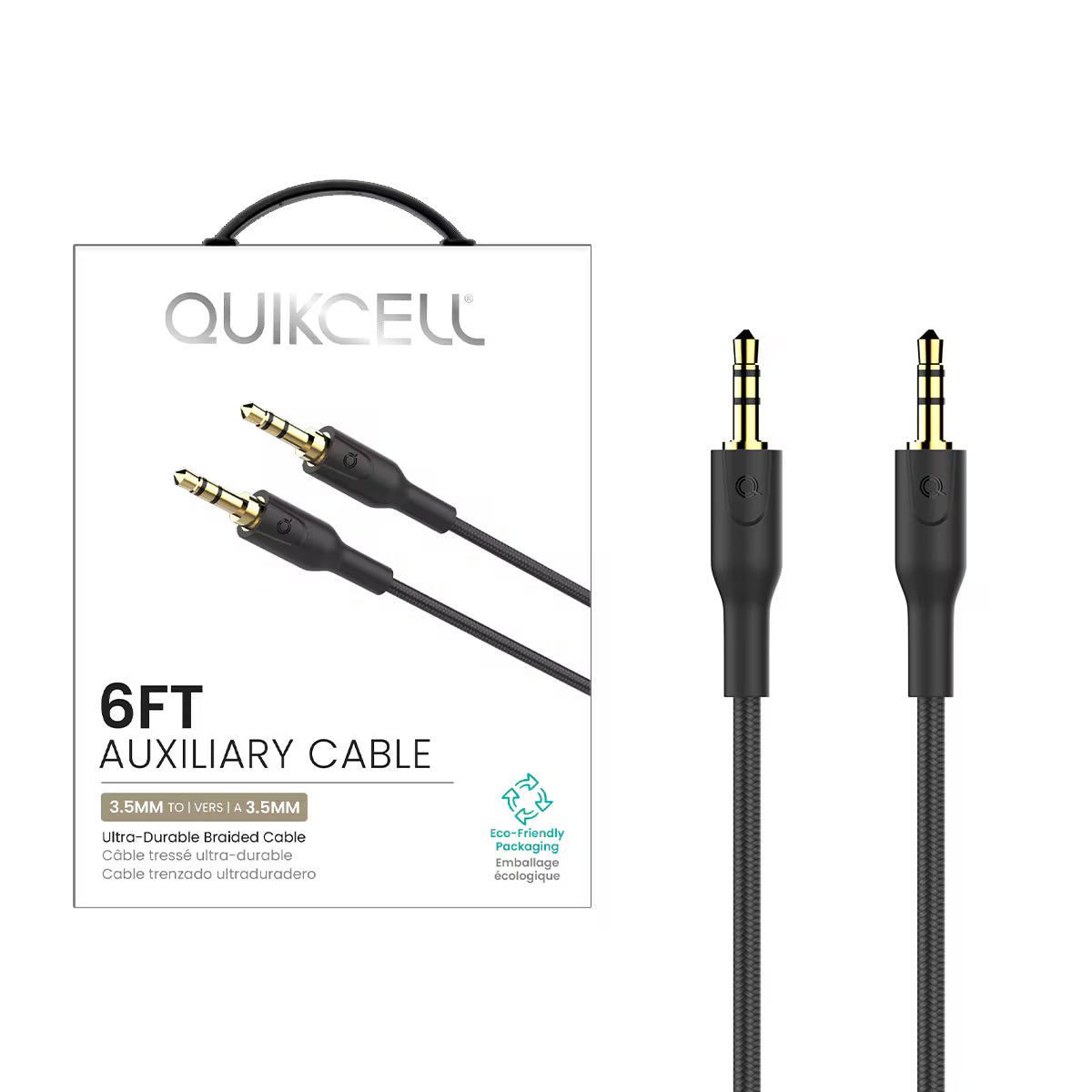 Quikcell   6ft 3.5mm AUXILIARY Braided Cable Black