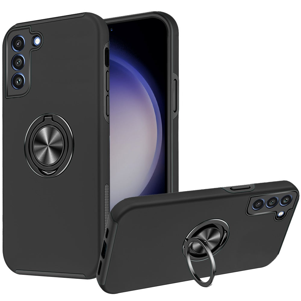 Samsung S23 FE 5G CHIEF Oil Painted Magnetic Ring Stand Hybrid Case Cover - Black