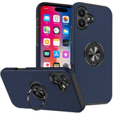 iPhone 16 6.1 inch CHIEF Oil Painted Magnetic Ring Stand Hybrid Case Cover - Dark Blue