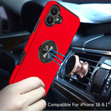 iPhone 16 6.1 inch CHIEF Oil Painted Magnetic Ring Stand Hybrid Case Cover - Red