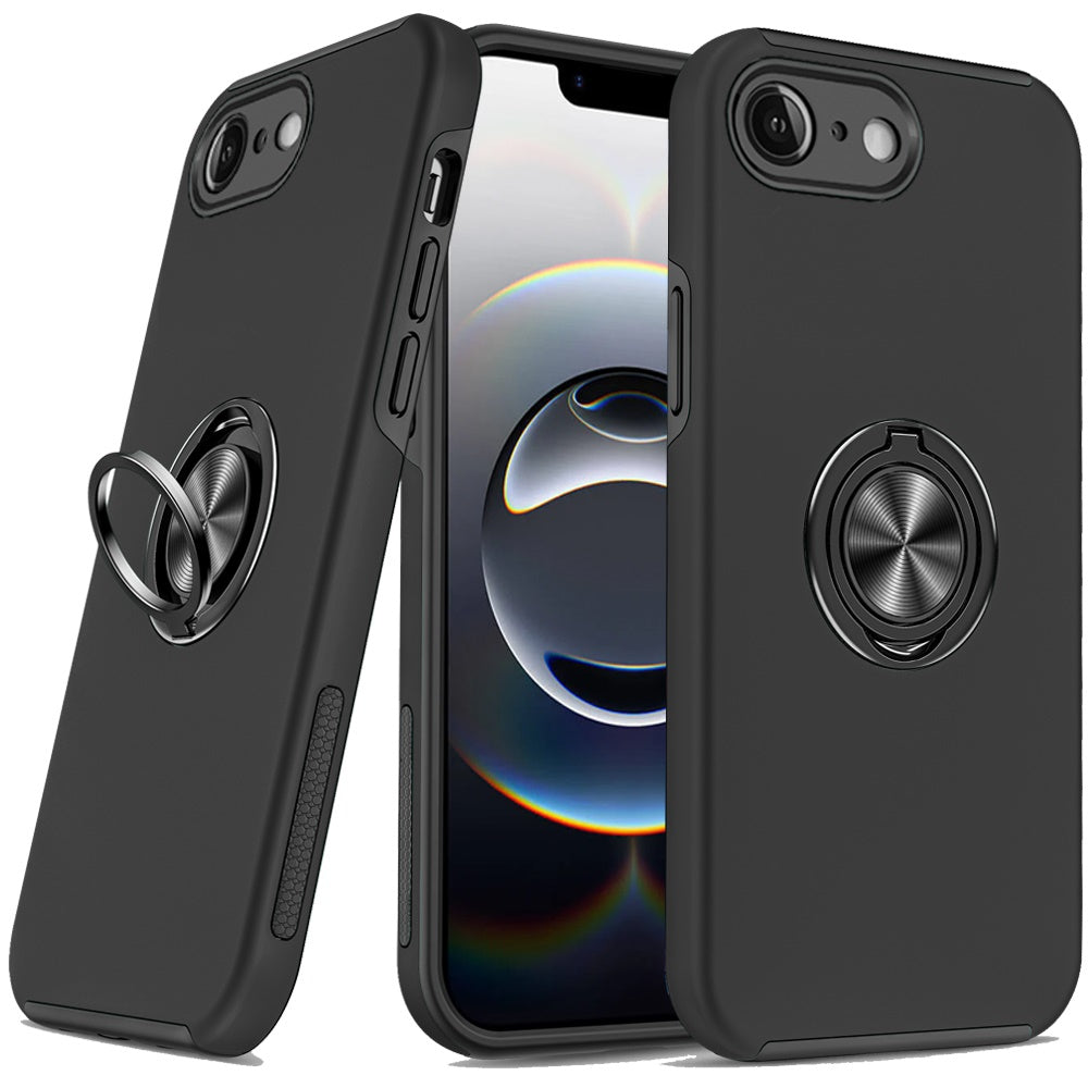 iPhone 16E (E edition) / SE4 (2025) CHIEF Oil Painted Magnetic Ring Stand Hybrid Case Cover - Black