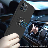 iPhone 16 Pro 6.3 inch CHIEF Oil Painted Magnetic Ring Stand Hybrid Case Cover - Black