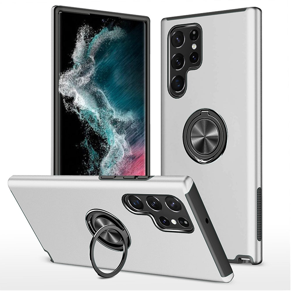 Samsung S23 Plus CHIEF Oil Painted Magnetic Ring Stand Hybrid Case Cover - Silver