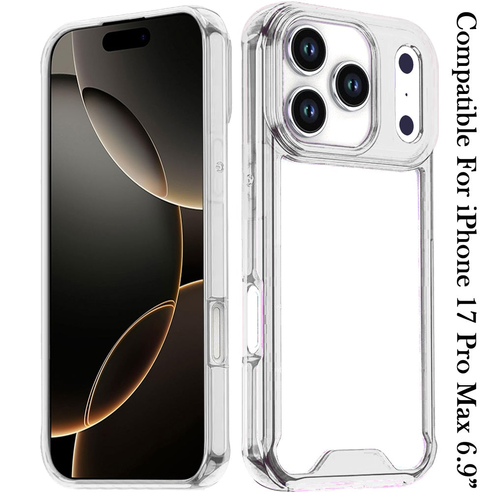 iPhone 17 Pro Max Colored Shockproof Transparent Hard PC TPU Hybrid Case Cover - Clear/Clear