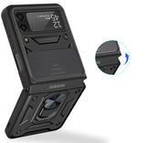 Samsung Z Flip 7FE / Flip 6 ELITE Camera Push Magnetic Ring Stand Hybrid Case Cover - Black