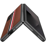 Samsung Z Fold 7 Velvet Fabric Flip Phone Premium PU Vegan Leather Cover Case - Brown