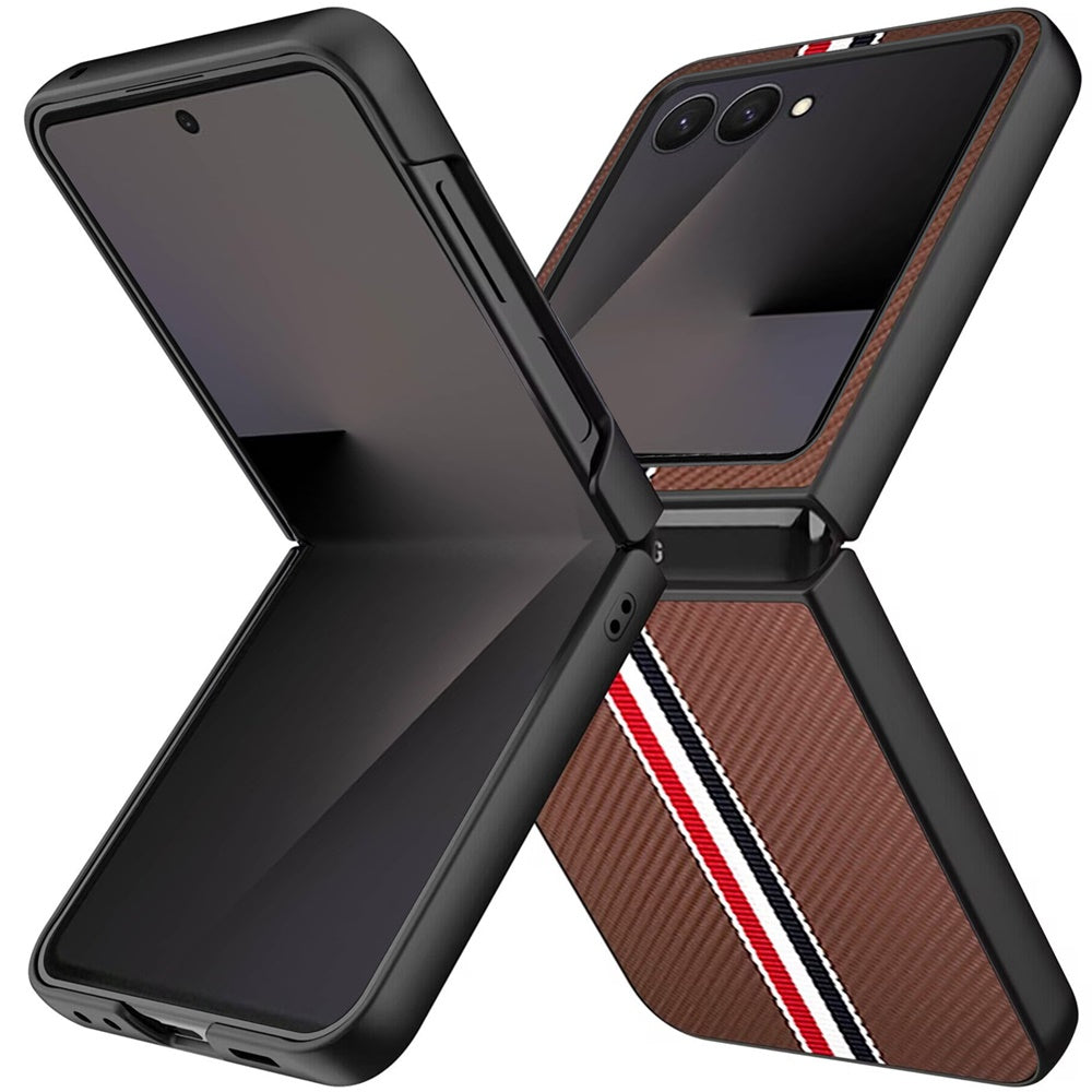 Samsung Z Flip 7 Velvet Fabric Flip Phone Premium PU Vegan Leather Cover Case - Brown