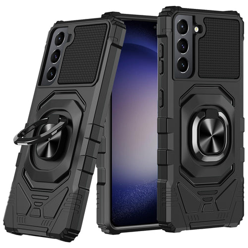 Samsung S23 FE 5G Robotic Hybrid with Magnetic Ring Stand Case Cover - Black