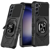 Samsung S23 FE 5G Robotic Hybrid with Magnetic Ring Stand Case Cover - Black