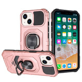 iPhone 15 Pro Max Robotic Hybrid with Magnetic Ring Stand Case Cover - Rose Gold