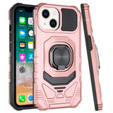 iPhone 15 Pro Max Robotic Hybrid with Magnetic Ring Stand Case Cover - Rose Gold